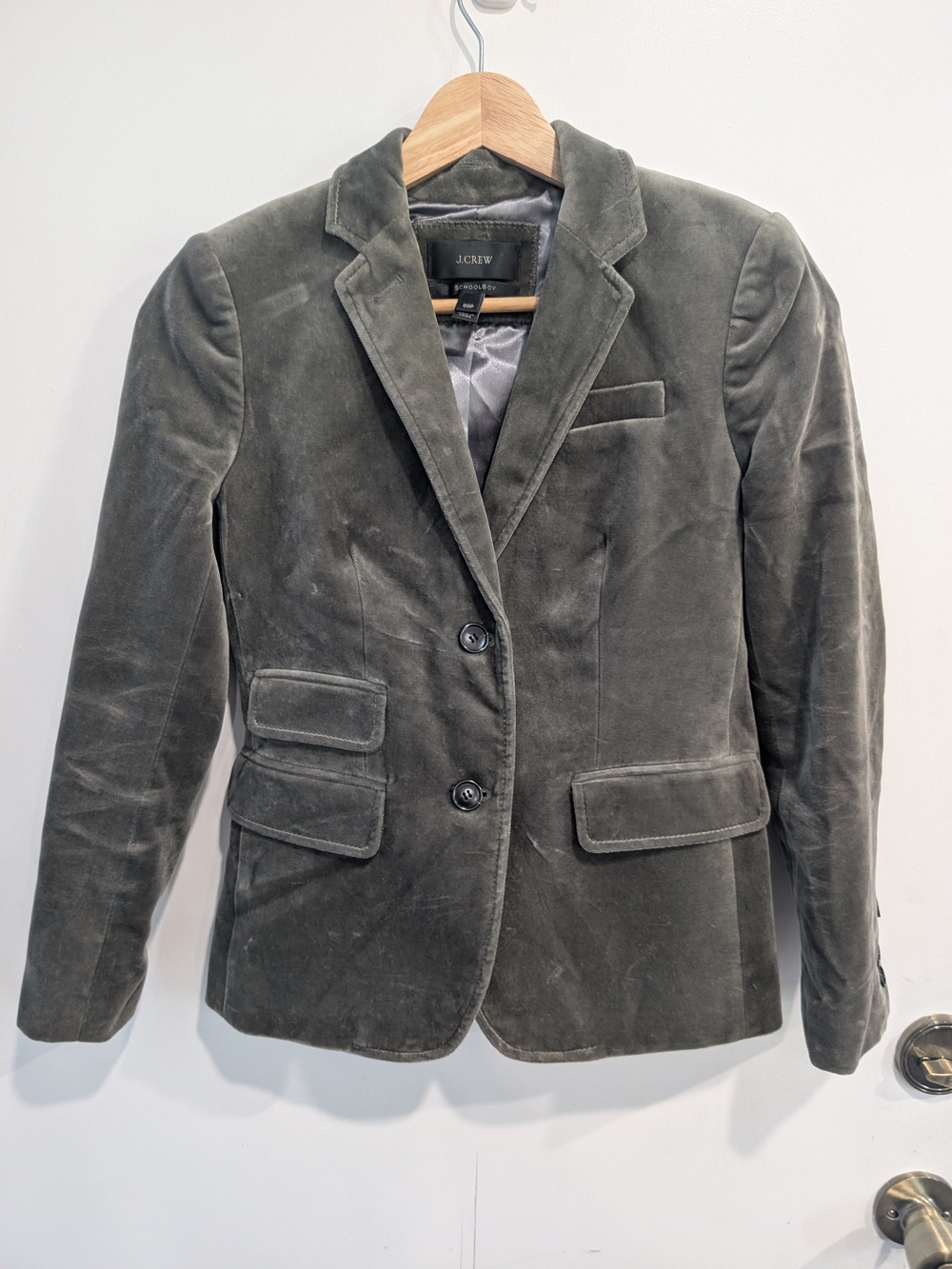 J. Crew Women's Velvet Schoolboy Blazer Size 00P Petite Grey/Pewter